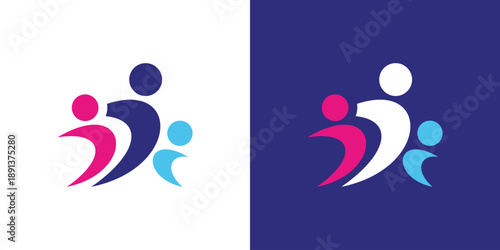 Dual meaning logo combining people, family, and partnership elements, symbolizing unity, trust, care, and strong relationships within a supportive community or business.