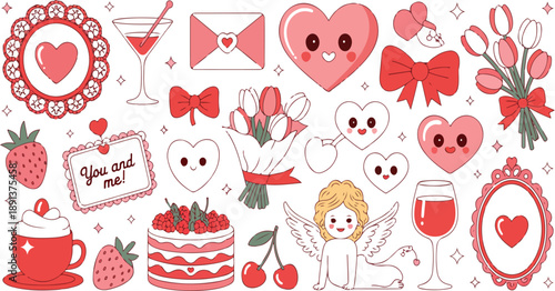 Valentine’s Day Romantic Illustration Set – Hearts, Cupid, and Love Symbols
