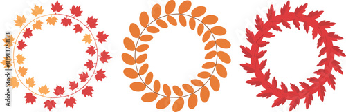 Autumn Leaf Wreath Vector Set – Colorful Fall Foliage Circles and Spirals