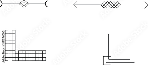 Abstract black line geometric symbols set isolated on white background for technical design