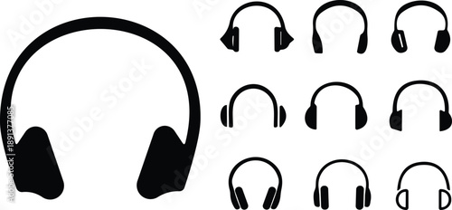 Headphones icons set. Vector illustration. Earphones or headset.