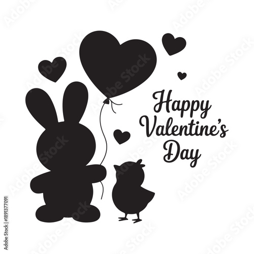 A charming valentine s day illustration featuring a bunny owl hearts and balloon