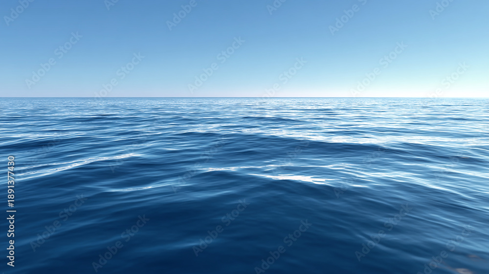 Fototapeta premium Calm Blue Ocean Waves Under a Clear Sky Horizon at Sea