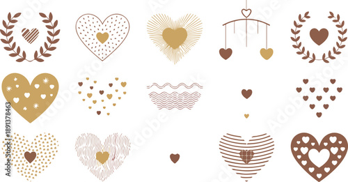 Cute Patterned Hearts Vector Collection – Warm Pastel Love Motifs and Wreaths