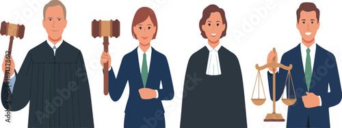 Law and Justice Professionals Vector Set – Judge, Lawyer, and Attorney Characters