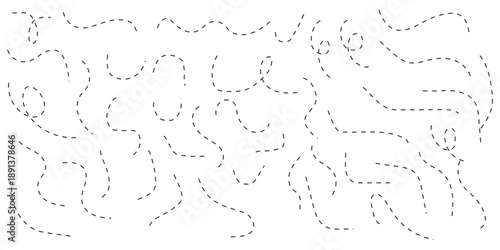 Curved dotted line set. Rise and fall change plan. Whimsical hand-drawn direction lines set on white Background.