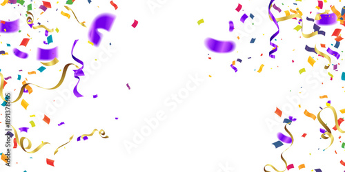 Colorful confetti ribbon streamers falling  festive horizontal banner for birthday party carnival celebration and festival event promotion