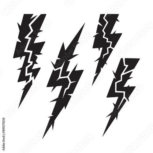 Cracked Lightning Bolt Vector Set – Broken Electric Thunder Power Symbols