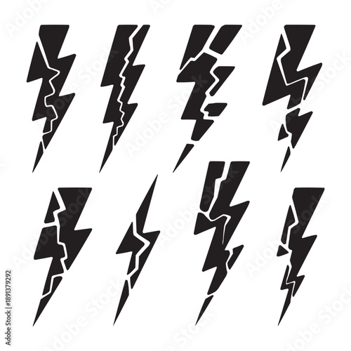 Cracked Lightning Bolt Vector Set – Broken Electric Thunder Power Symbols