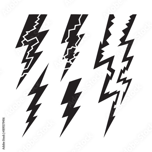 Cracked Lightning Bolt Vector Set – Broken Electric Thunder Power Symbols