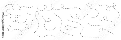 Hand drawn curve dotted line set, Black Dotted lines path on white background.