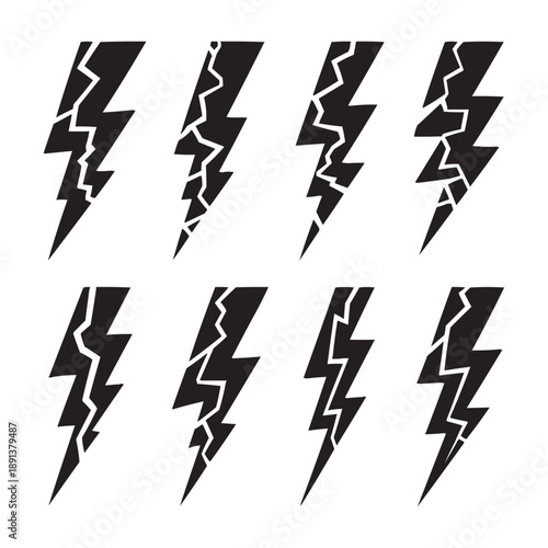 Cracked Lightning Bolt Vector Set – Broken Electric Thunder Power Symbols