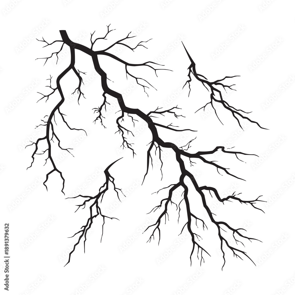Fototapeta premium Cracked Lightning Branch Vector Set – Electric Thunder Fracture Effects