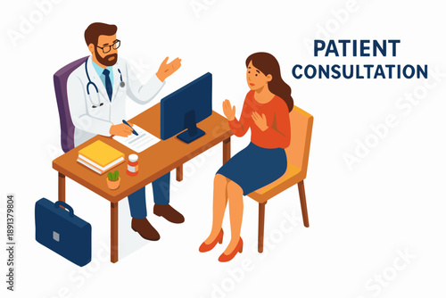 A doctor and patient having a consultation in a medical office
