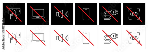 Digital Detox and Electronic Device Prohibition Sign Icon Set