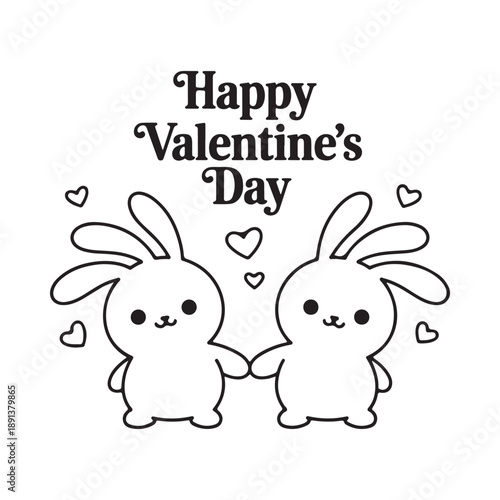 Charming valentine s day illustration featuring two adorable bunnies holding hands with hearts