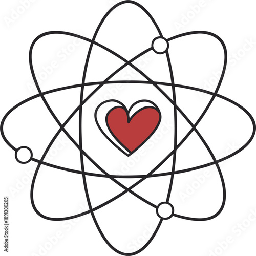 atom sign heart presenting love icon outline icon