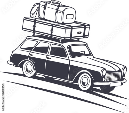 car with luggage on roof rack icon silhouette icon