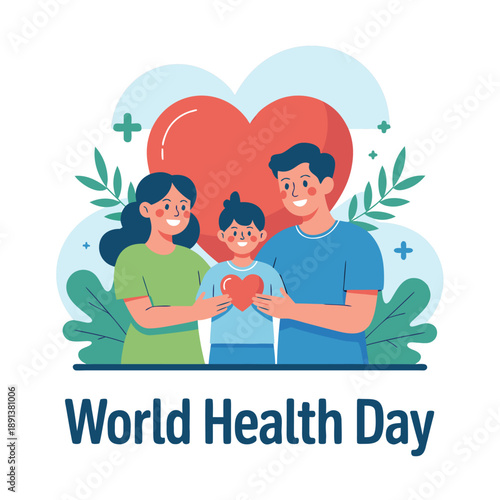 A happy family embraces symbolizing love and care for health on world health day