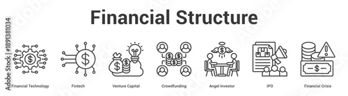 Financial Structure web banner icon set vector illustration concept for business with icon of Financial Technology, Fintech, Venture Capital, Crowdfunding, Angel Investor, I.