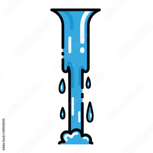 Blue Liquid Pouring from Cartoon Bottle.