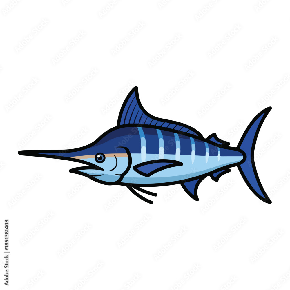 Obraz premium Blue Marlin Fish Illustration Side View.