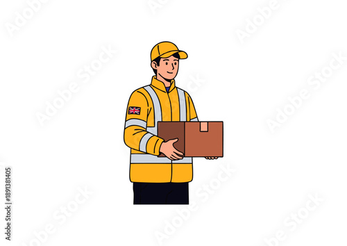 Delivery Man Carrying a Package, Express Shipping Service Illustration
