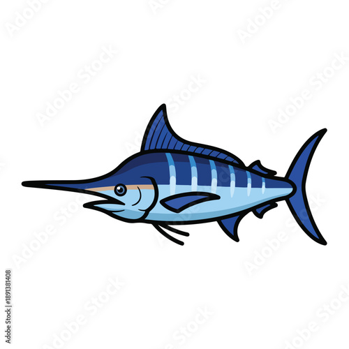 Blue Marlin Fish Illustration Side View.