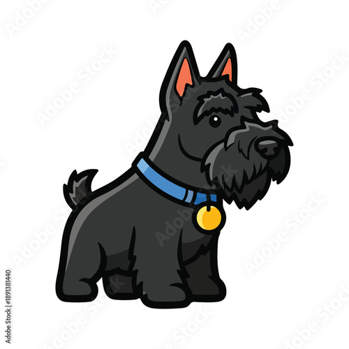 Black Cartoon Dog with Blue Collar.