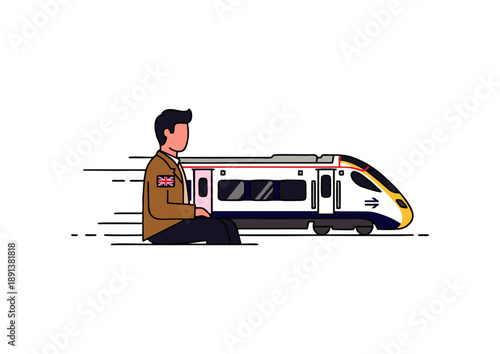 Passenger sitting on a moving train, enjoying the ride and observing the blurred scenery passing by during a journey