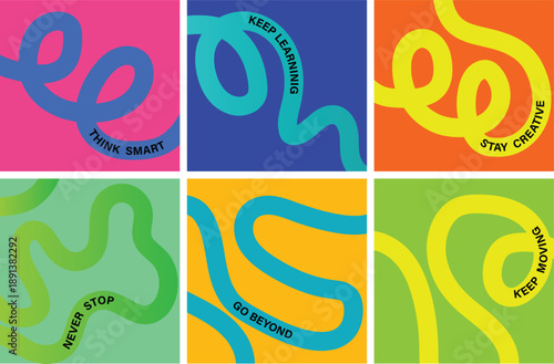 Abstract wiggly squiggly lines vector illustration with motivational typography. Abstract gradient wavy lines loop forming dynamic wavy curve perfect for posters, tech arts. Playful abstract lines.