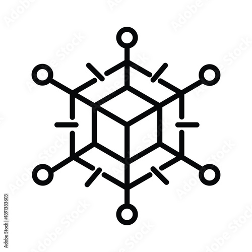 Blockchain Network Cube Line Icon – Black Outline Distributed Technology Illustration
