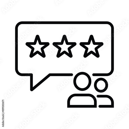 Customer Review Rating Line Icon – Black Outline Feedback Stars Illustration