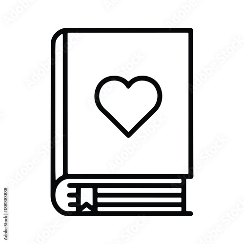 Favorite Book Line Icon – Black Outline Love Reading Illustration