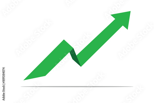 Upward growth arrow illustration. Green rising zigzag arrow. Business success and profit concept. Financial progress direction symbol. Vector illustration.