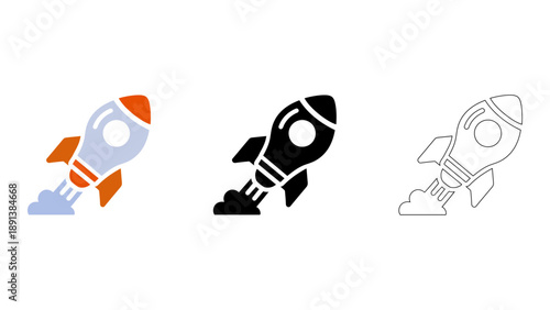 set of colorful rocket icons representing innovation and growth in business and technology