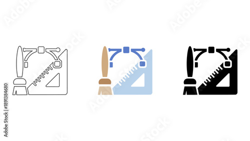 set of design tools icons representing creative design work on white background