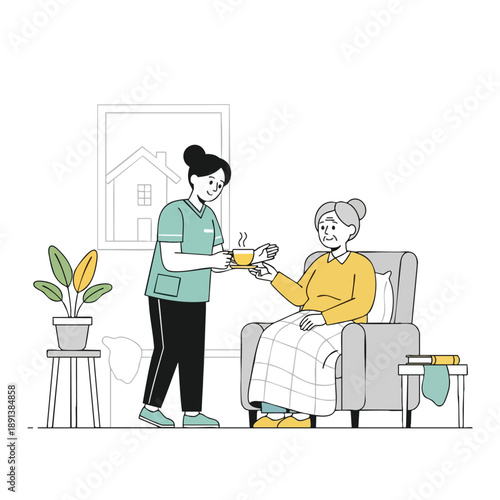 Caregiver Assisting Elderly Woman at Home