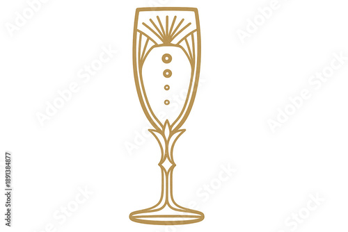 Art deco golden champagne flute illustration on transparent background