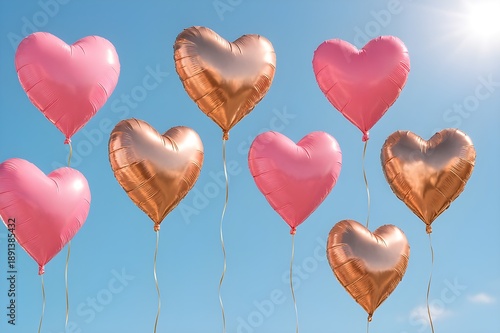 Happy Valentine's Day concept background with romantic symbols, hearts, and copy space for greeting card.