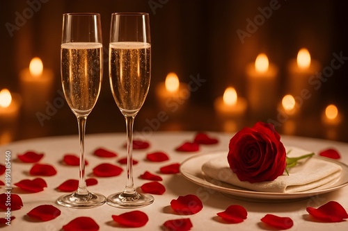 Happy Valentine's Day concept background with romantic symbols, hearts, and copy space for greeting card.