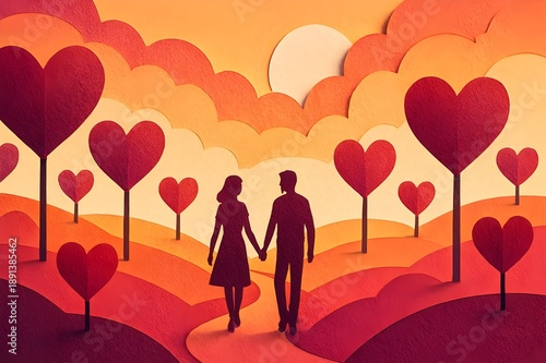 Happy Valentine's Day concept background with romantic symbols, hearts, and copy space for greeting card.