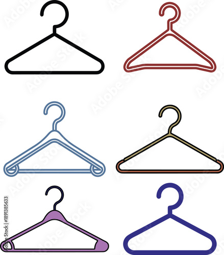 Set of colorful clothes hangers icons collection for wardrobe organization laundry service fashion retail boutique shop equipment