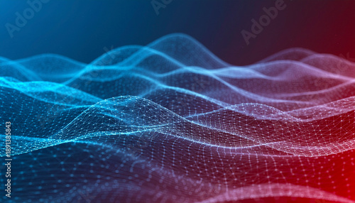 Abstract image showing a gradient of red and blue with indistinct white wave-like forms layered across the composition