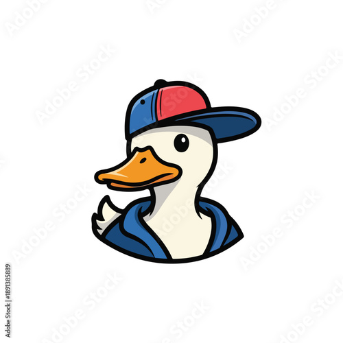 Cartoon Duck Wearing Baseball Cap.