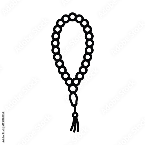 Tasbih Prayer Beads Line Icon – Black Outline Islamic Dhikr Rosary Illustration