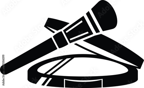 Black and white illustration of makeup brush and powder compact