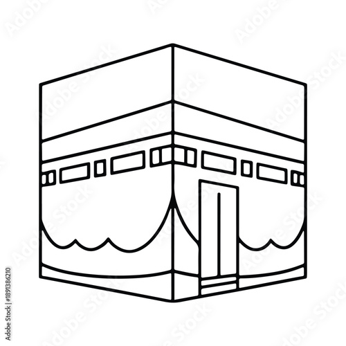 Kaaba Line Icon – Black Outline Holy Islamic Sacred Structure Illustration