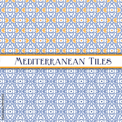 Wallpaper Mural Mediterranean pattern blue and yellow theme Torontodigital.ca