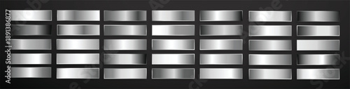 Collection of silver, chrome metallic gradient. Brilliant plates with silver effect. Vector illustration